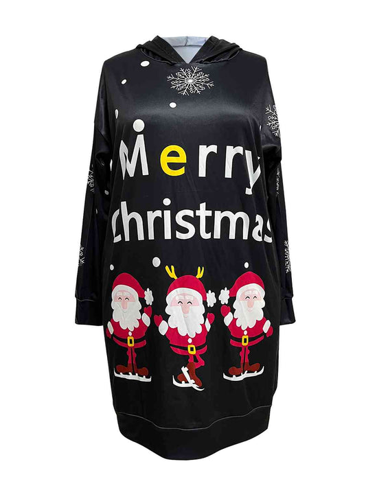 Plus Size MERRY CHRISTMAS Hooded Dress