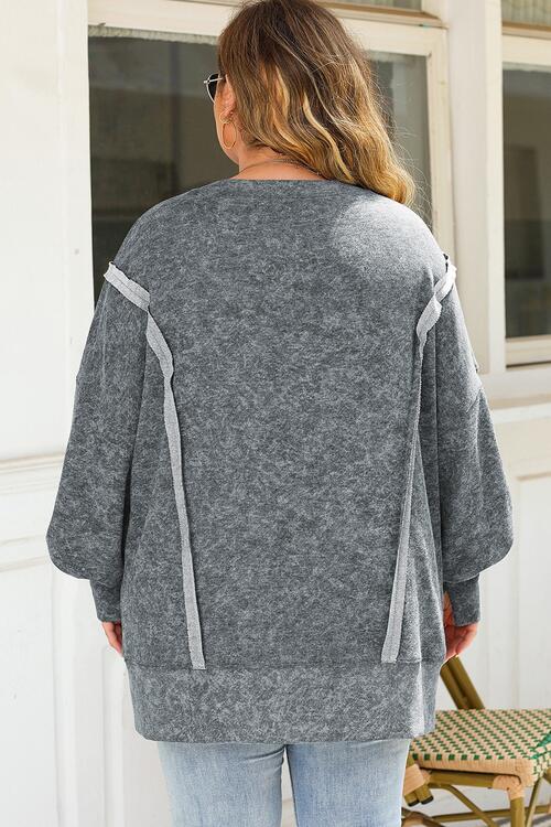 Plus Size Sequin Bow Exposed Seam Slit Sweatshirt